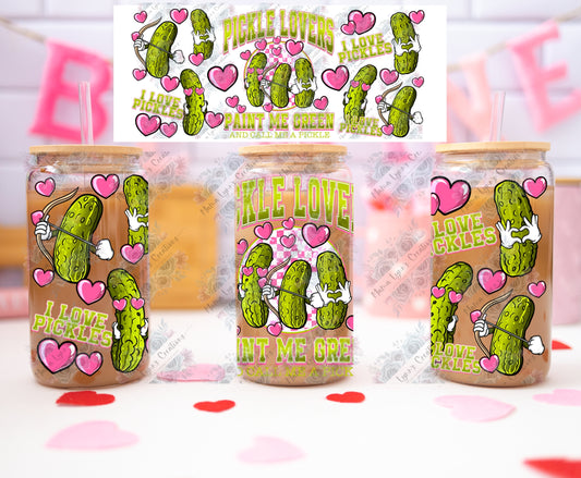 Pickle Lover Valentine 16 oz Glass Can Wrap