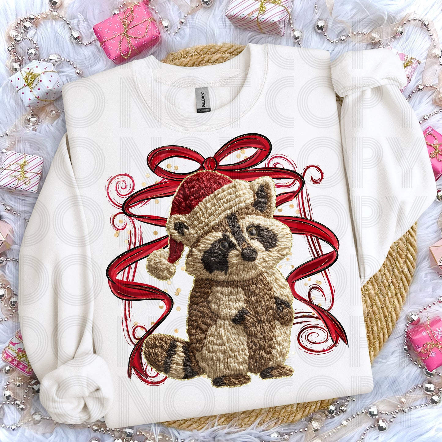 Christmas Raccoon (Faux Yarn) DTF Prints