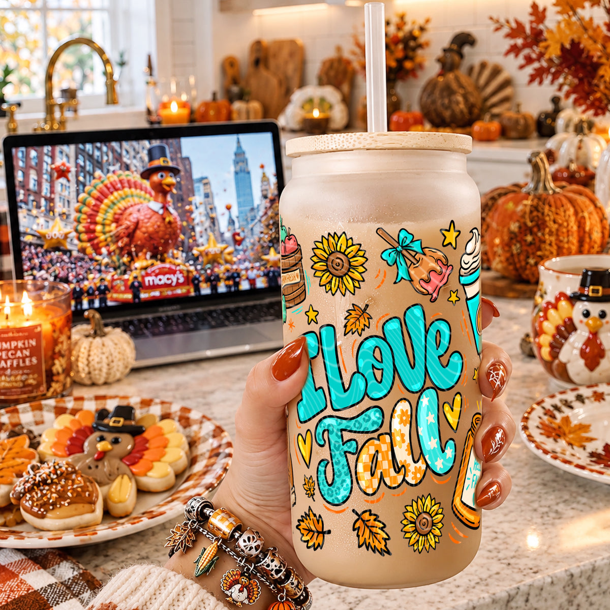 I Love Fall Most Of All Doodle 16 oz Glass Wrap