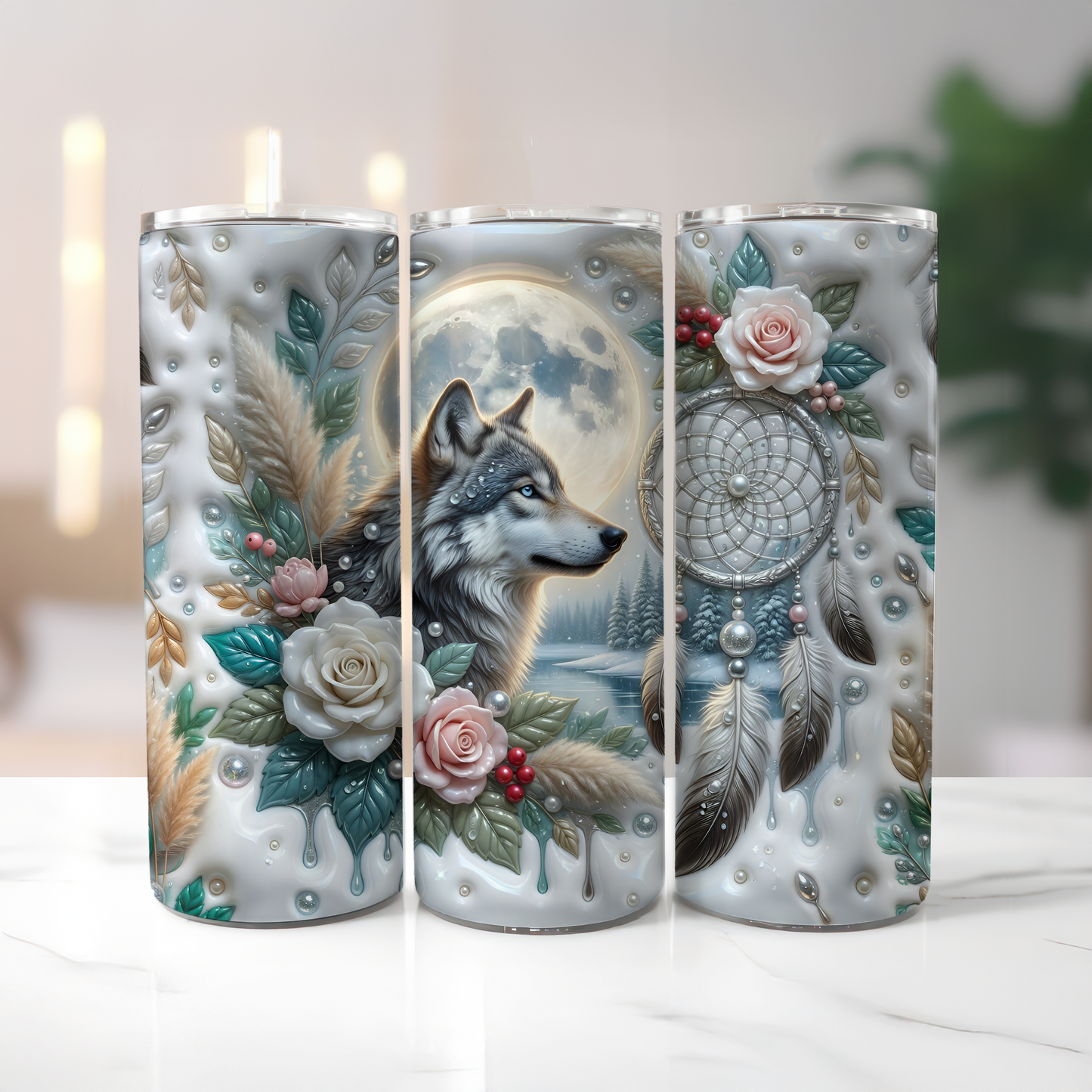 Boho Floral Wolf Tumbler Wrap