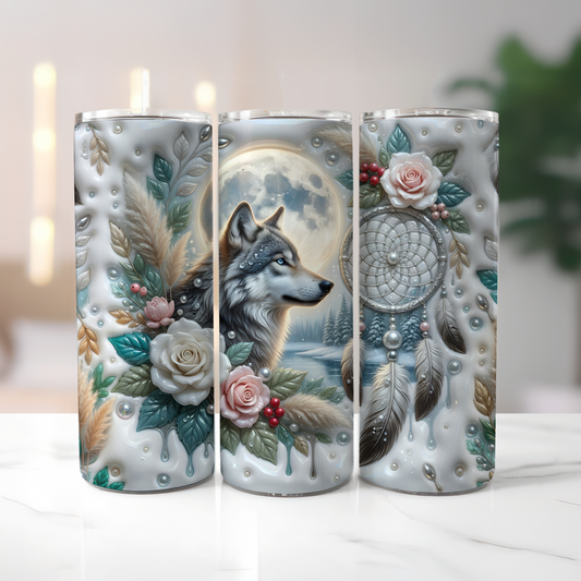 Boho Floral Wolf Tumbler Wrap