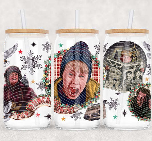 NY Home Alone Christmas 16 oz Glass Can Wrap