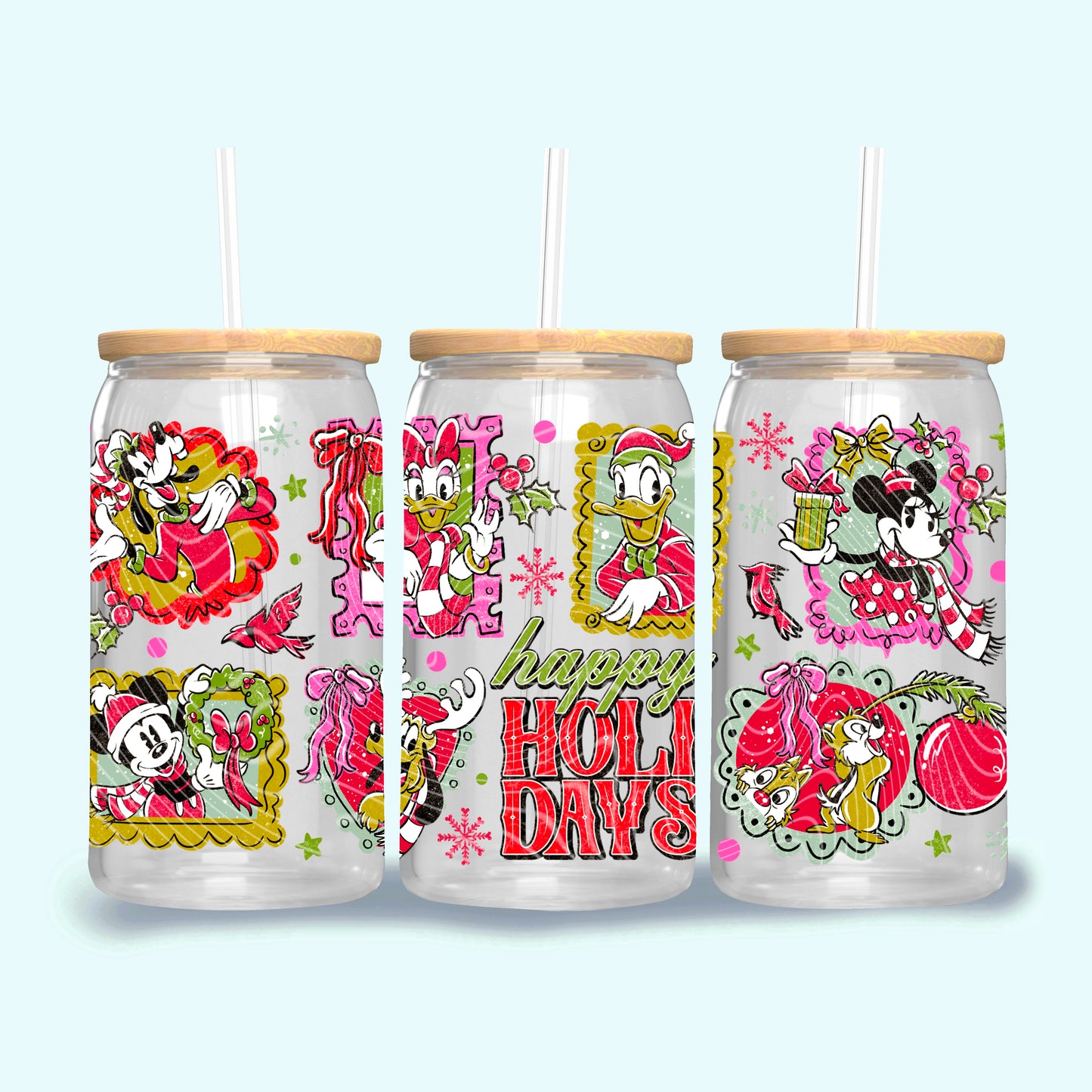 Happy Holidays 16 oz Glass Wraps