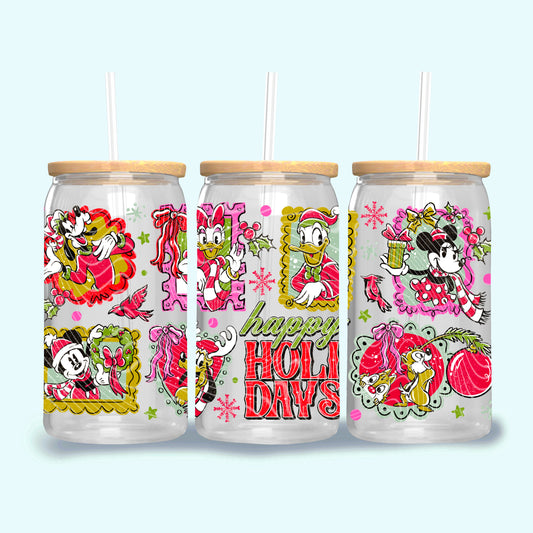 Happy Holidays 16 oz Glass Wraps