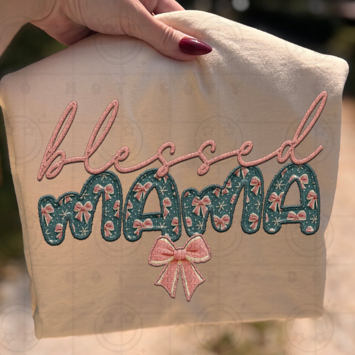 Faux Embroidery Blessed Mama DTF Prints