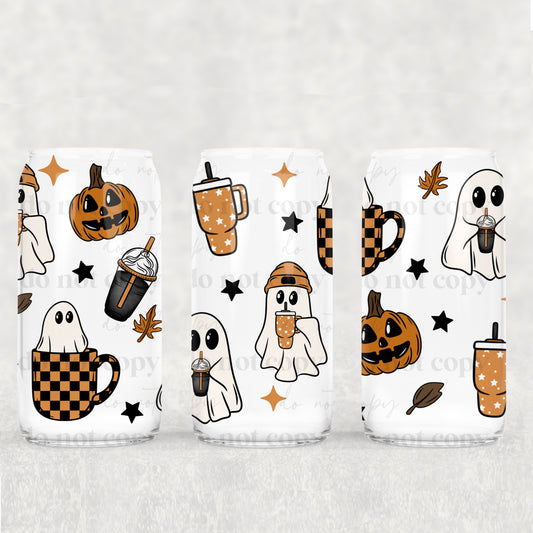 Fall Ghosties 16 oz Glass Wraps