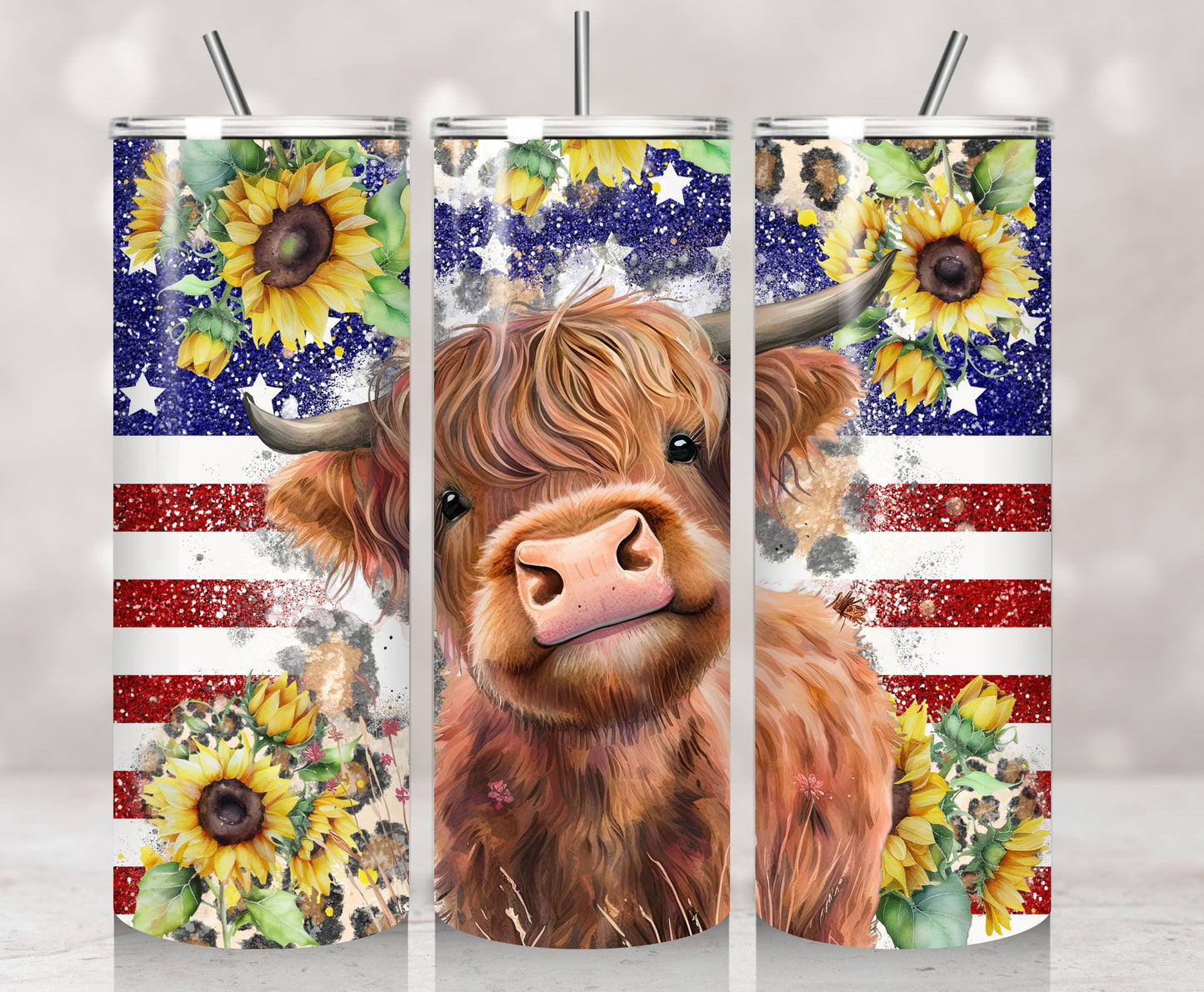 Patriotic Highland With Sunflowers