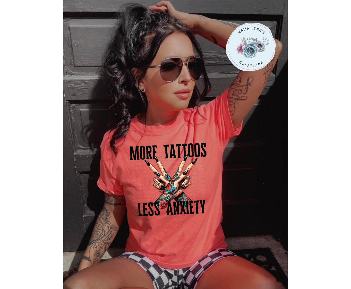 More Tattoos Less Anxiety - two hands HTV