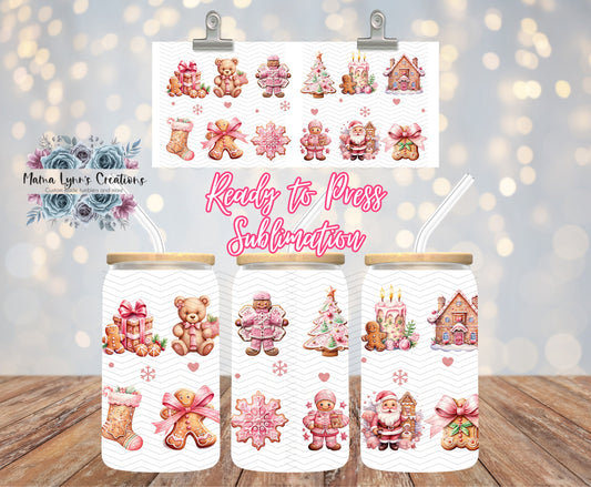 All Pink Gingerbread Cookies Christmas 16 oz Glass Can prints