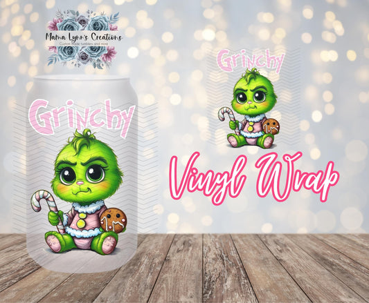 Pink Grinchy Christmas 16 oz Glass Can prints