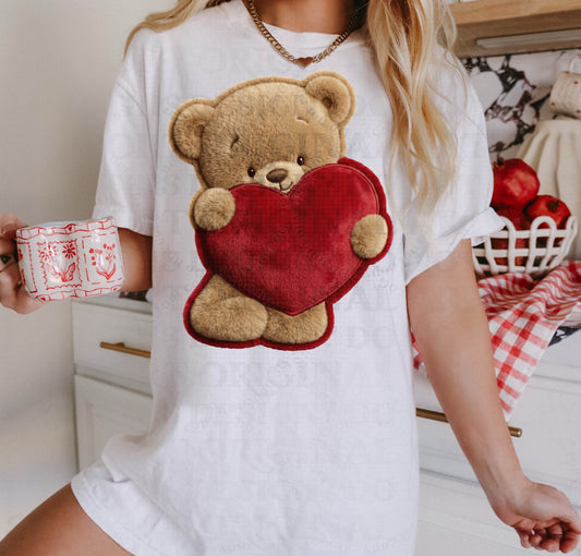 Faux Embroidery Red Bear Valentine DTF Prints