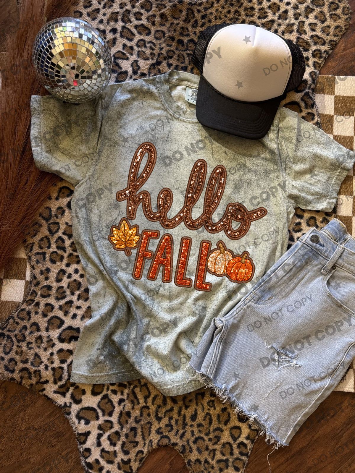 Hello Fall (Faux Embroidery & Sequin) DTF Print