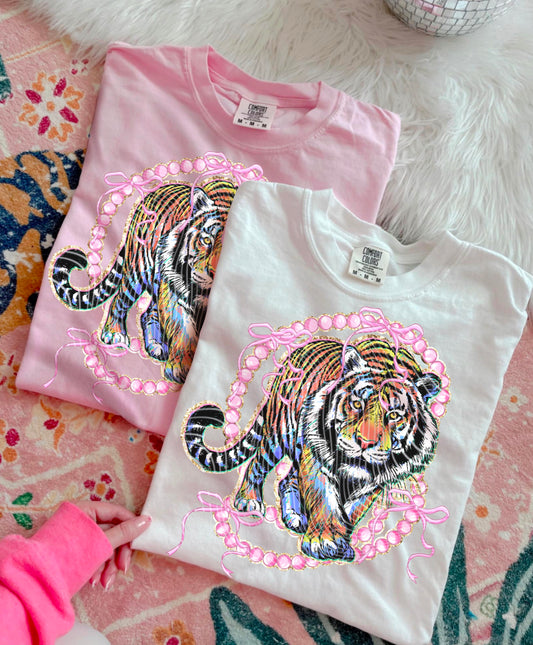Pink Pearls Tiger DTF Print