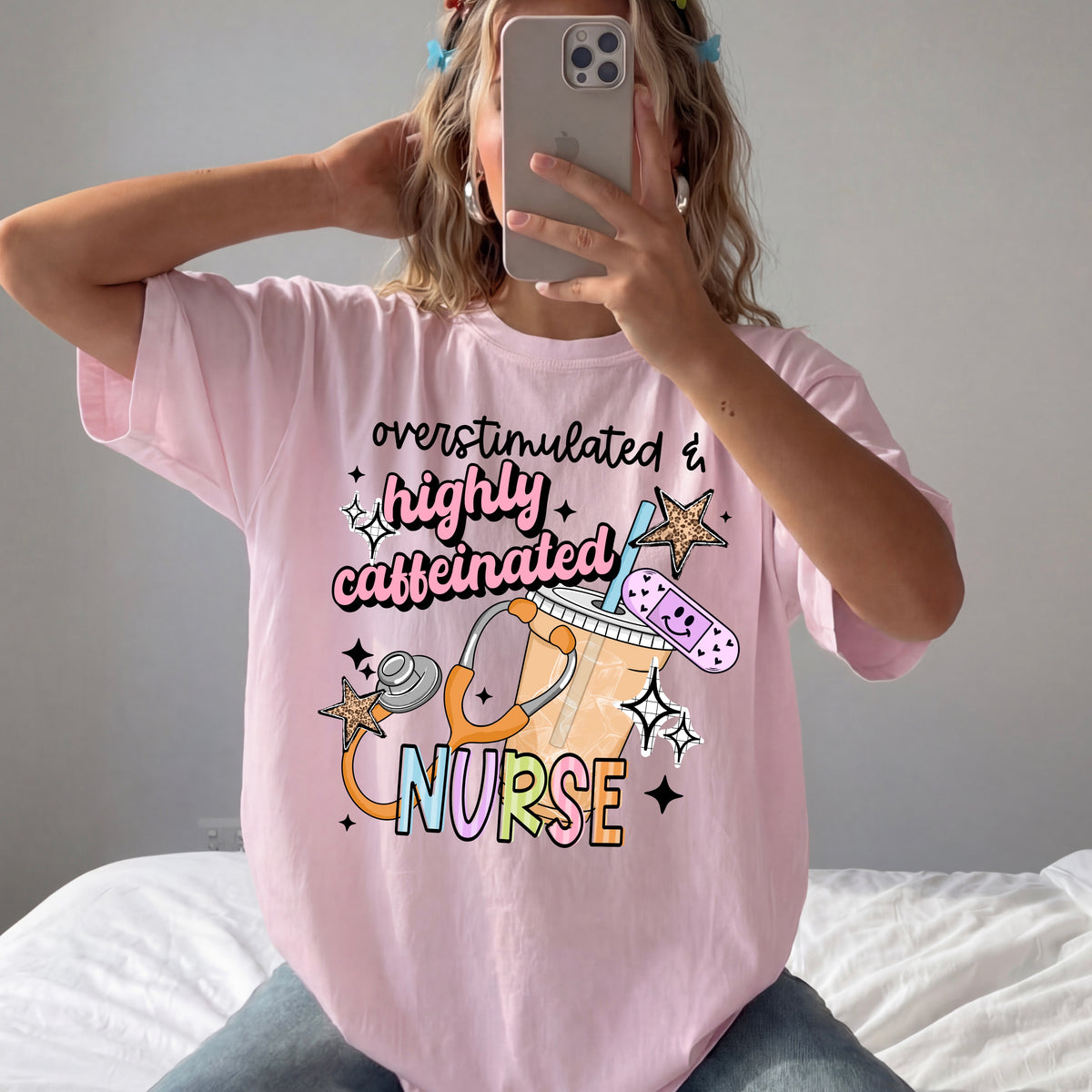 Overstimulated & Highly Caffeinated Nurse DTF Print
