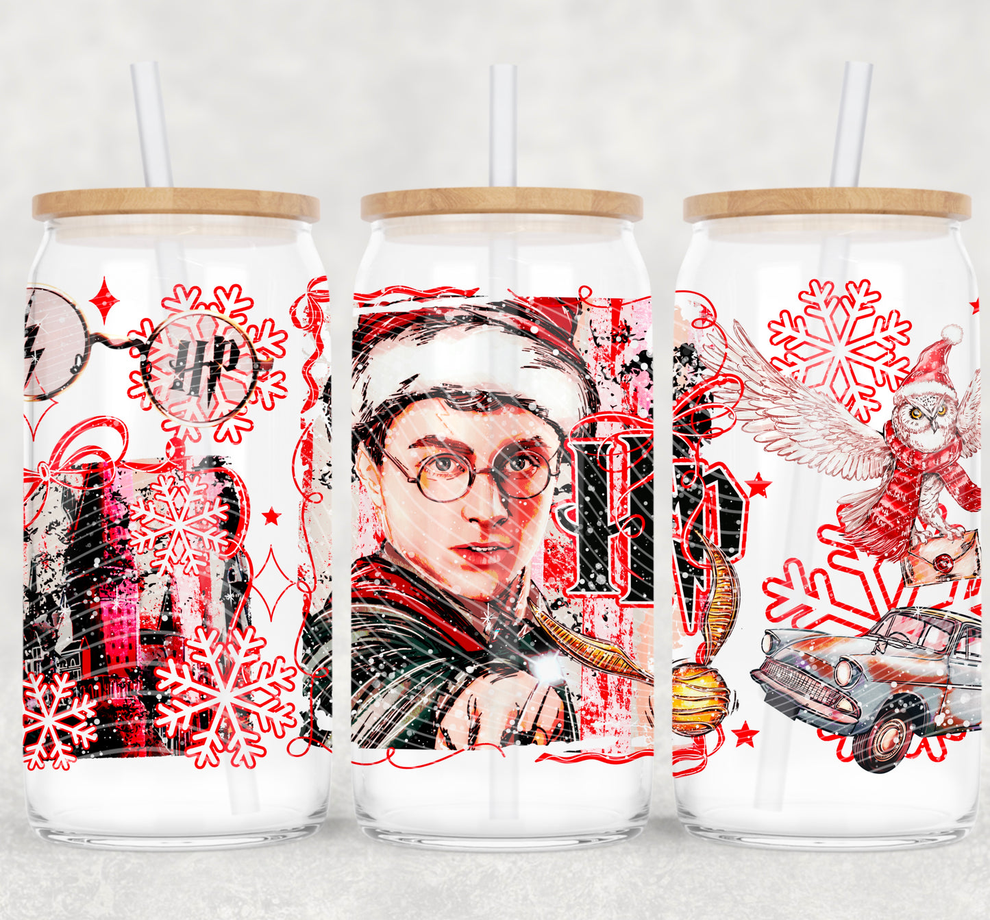 HPotter Christmas 16 oz Glass Wraps