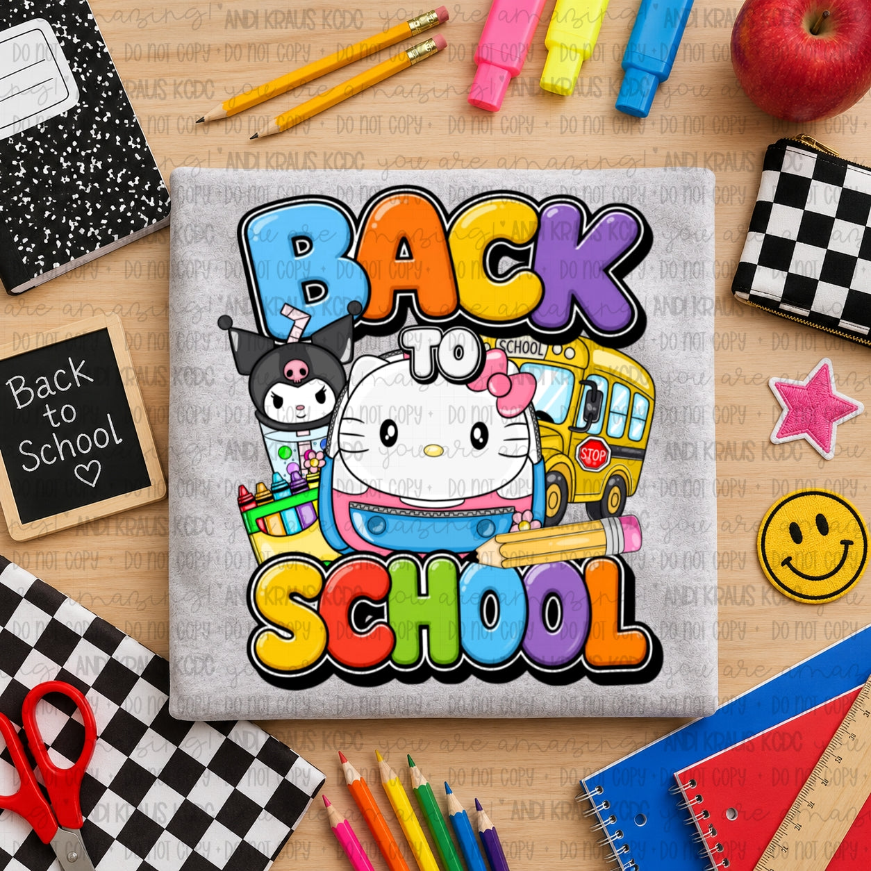 Back To School H Kitty DTF Print