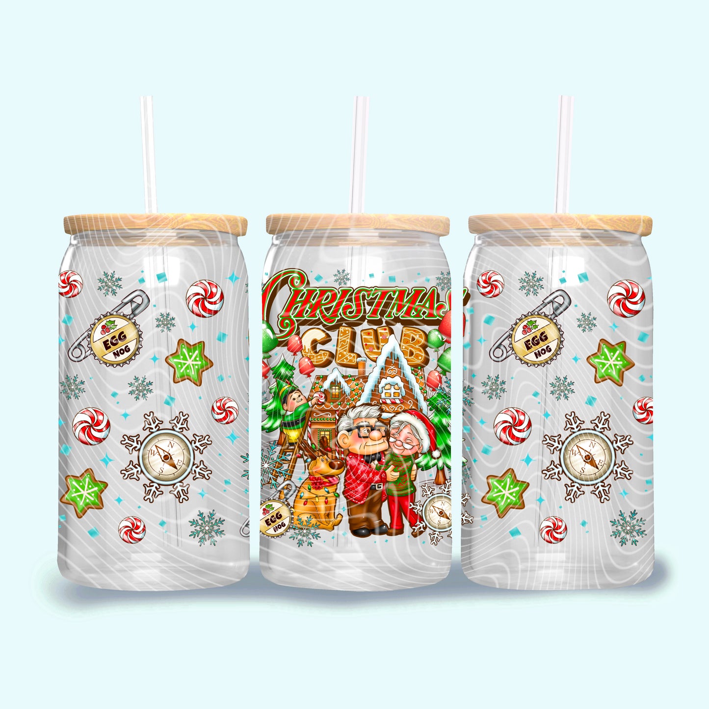 Christmas Club 16 oz Glass Can Wrap