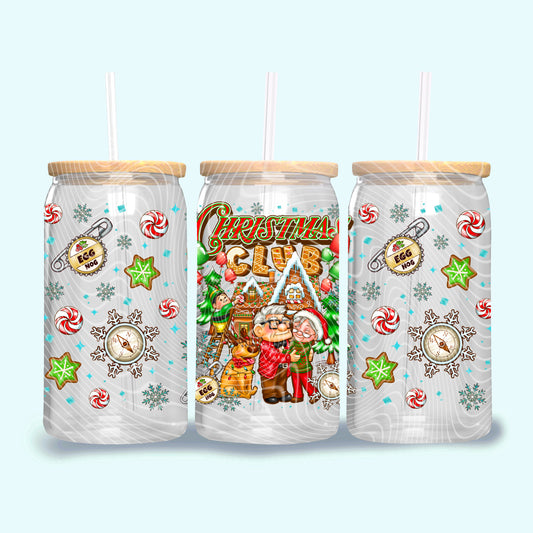 Christmas Club 16 oz Glass Can Wrap