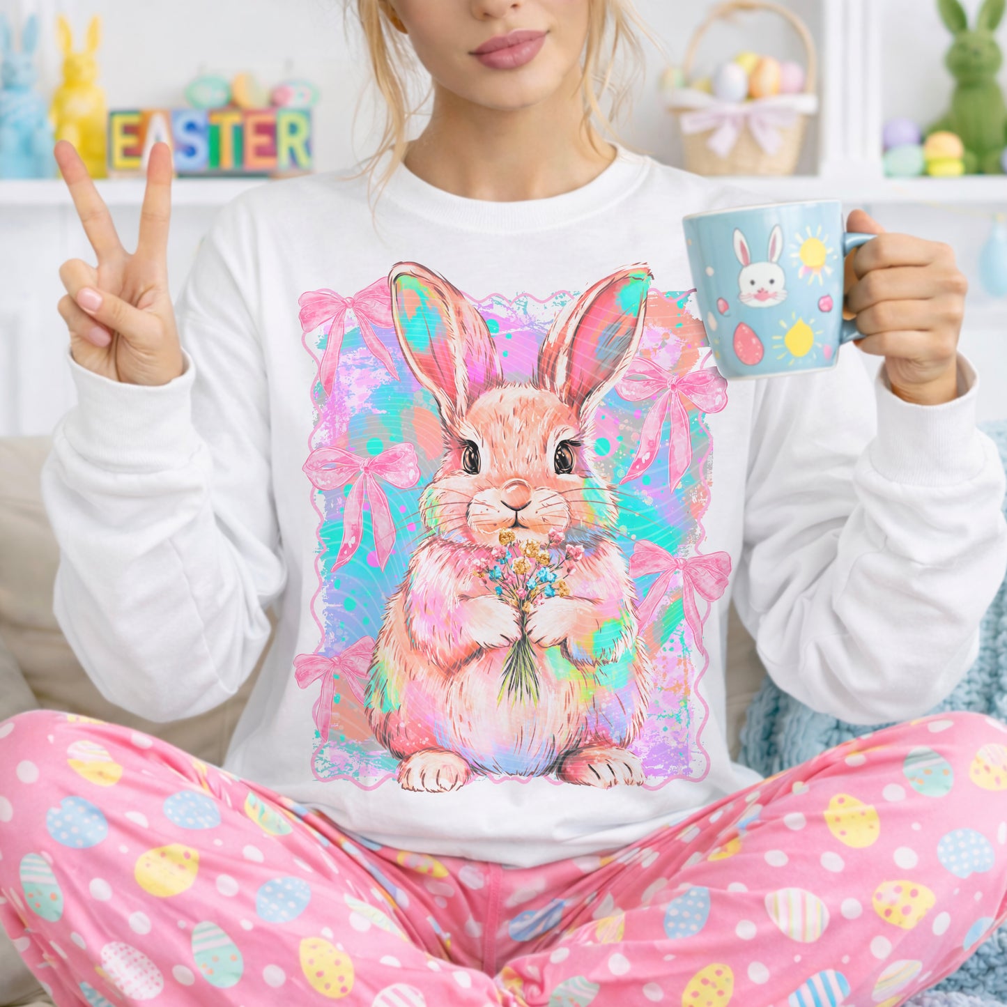 Watercolor Coquette Easter Bunny DTF Prints