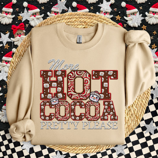 More Hot Cocoa Pretty Please Faux Embroidery DTF Print