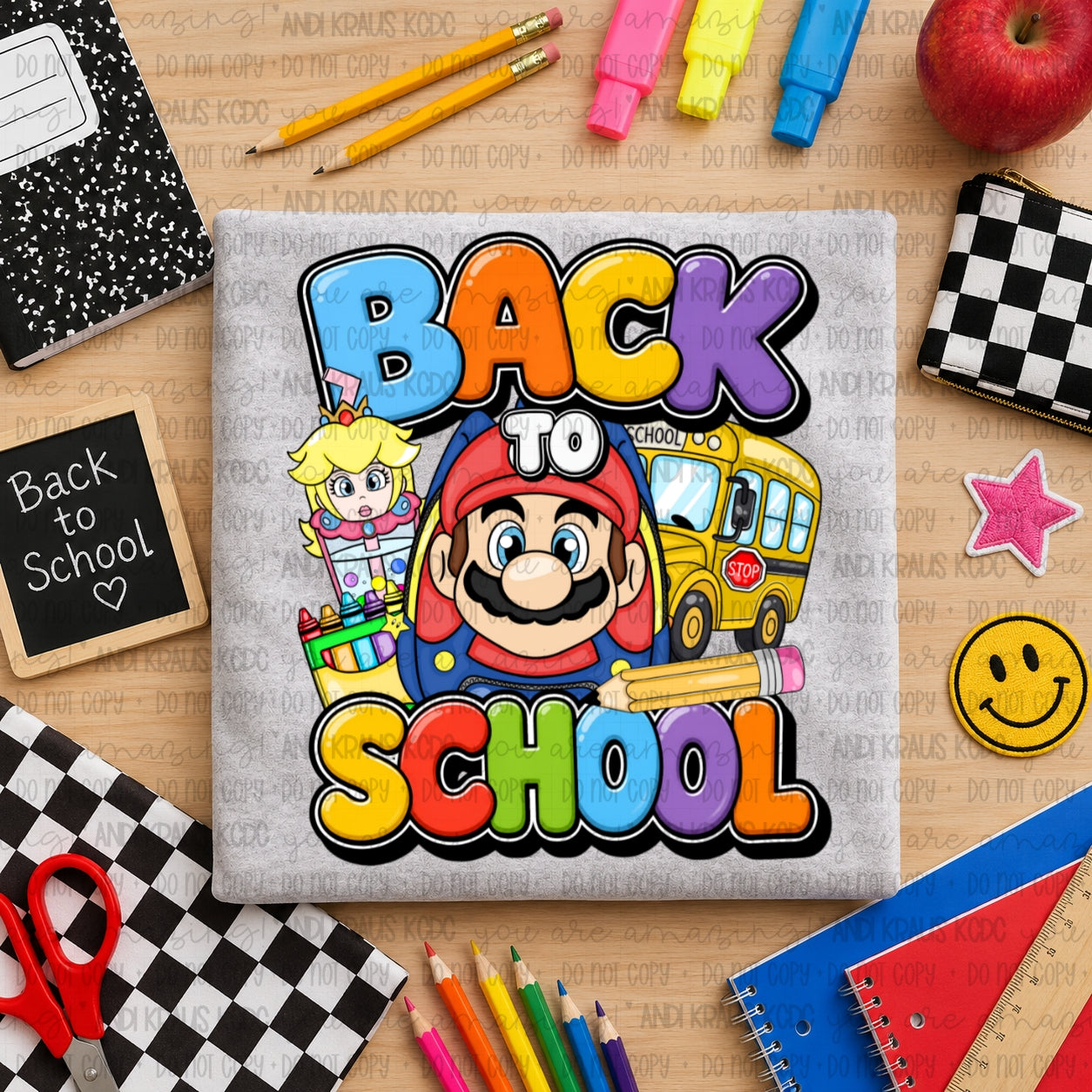 Back To School Mario DTF Print