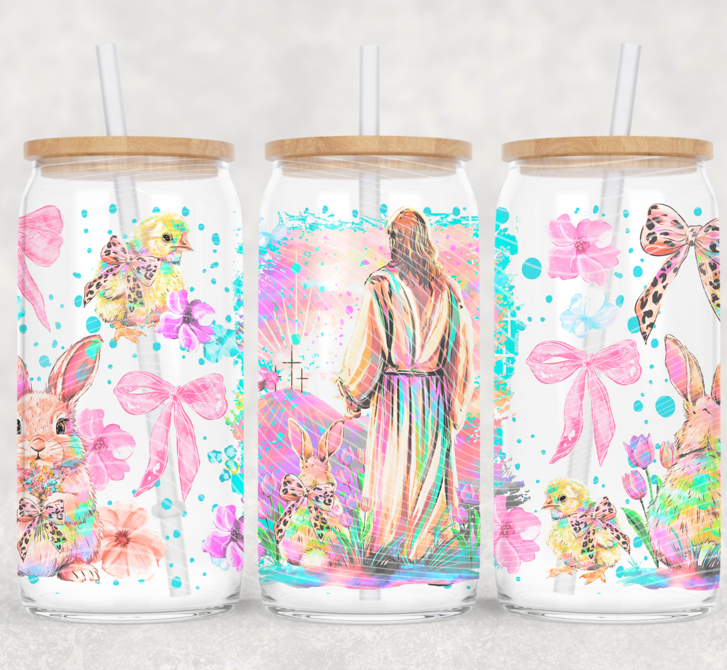 Watercolor Jesus and Bunny 16 oz Glass Wraps