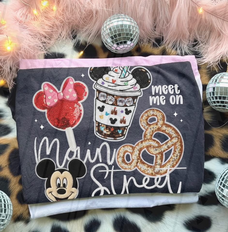 Meet Me On Main St Faux Sequin Embroidery DTF Prints