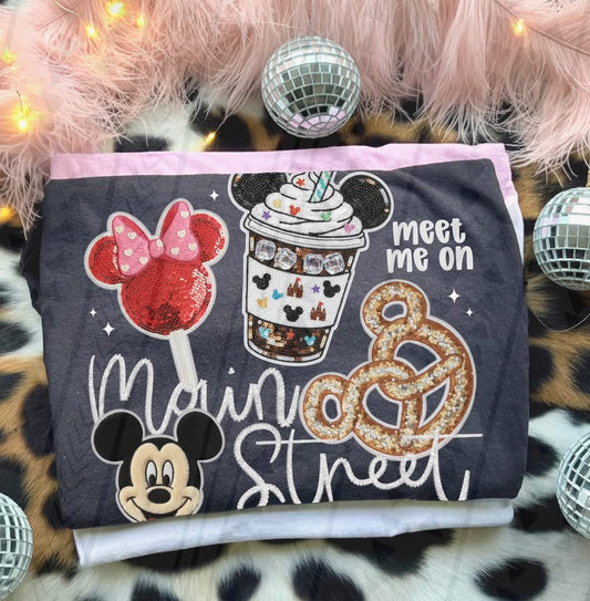 Meet Me On Main St Faux Sequin Embroidery DTF Prints