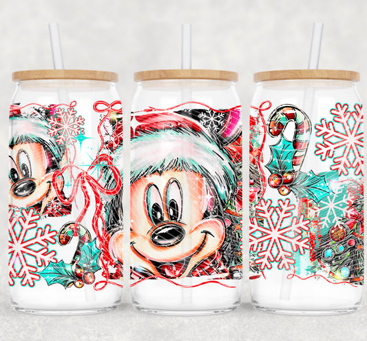 Christmas Mouse 16 oz Glass Wraps