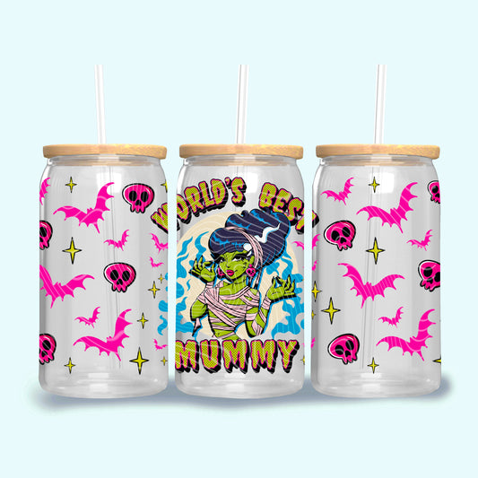 World’s Best Mummy 16 oz Glass Can Wraps
