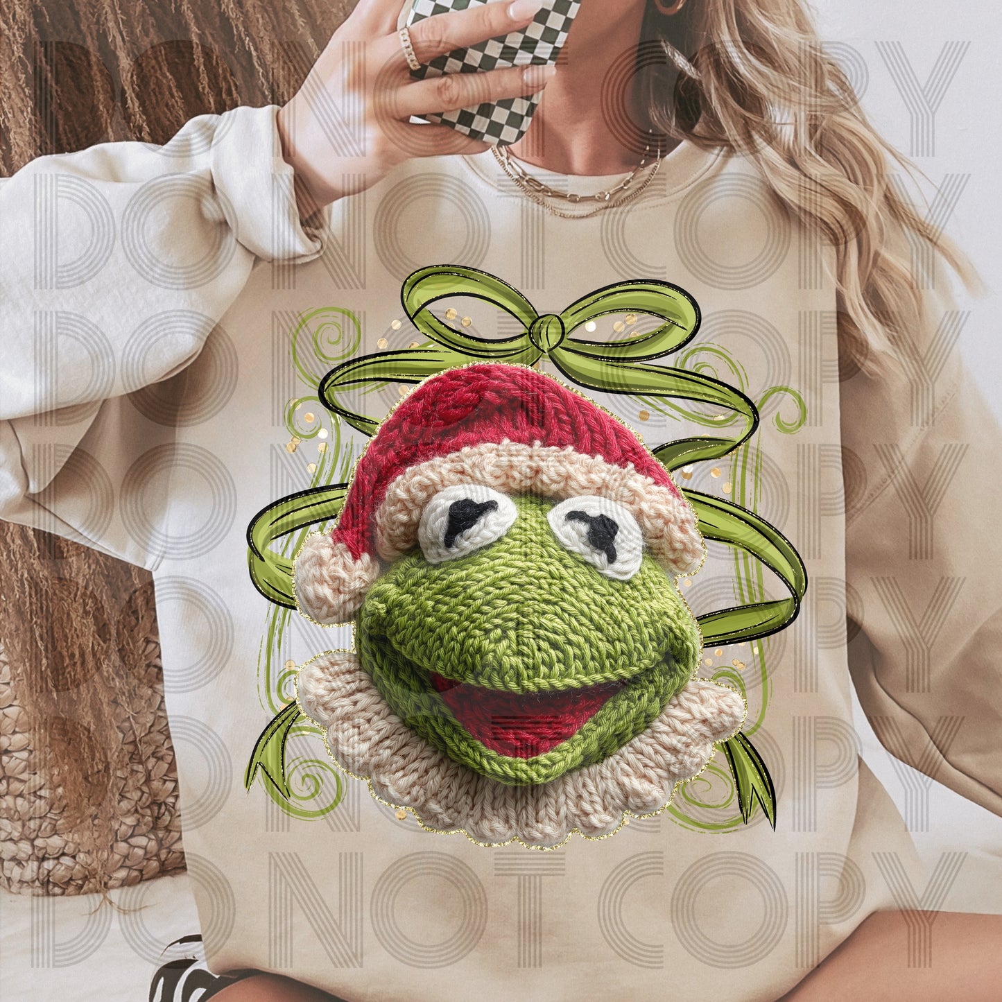 Christmas Frog (Faux Yarn) DTF Prints