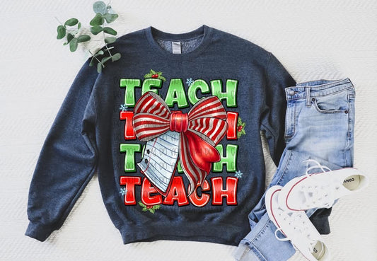 Teach Christmas Bow DTF Prints