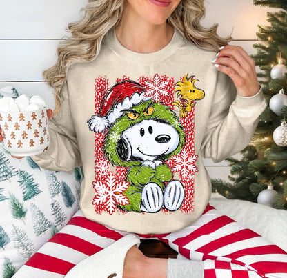 Grinch Snoopy Stripes DTF Print