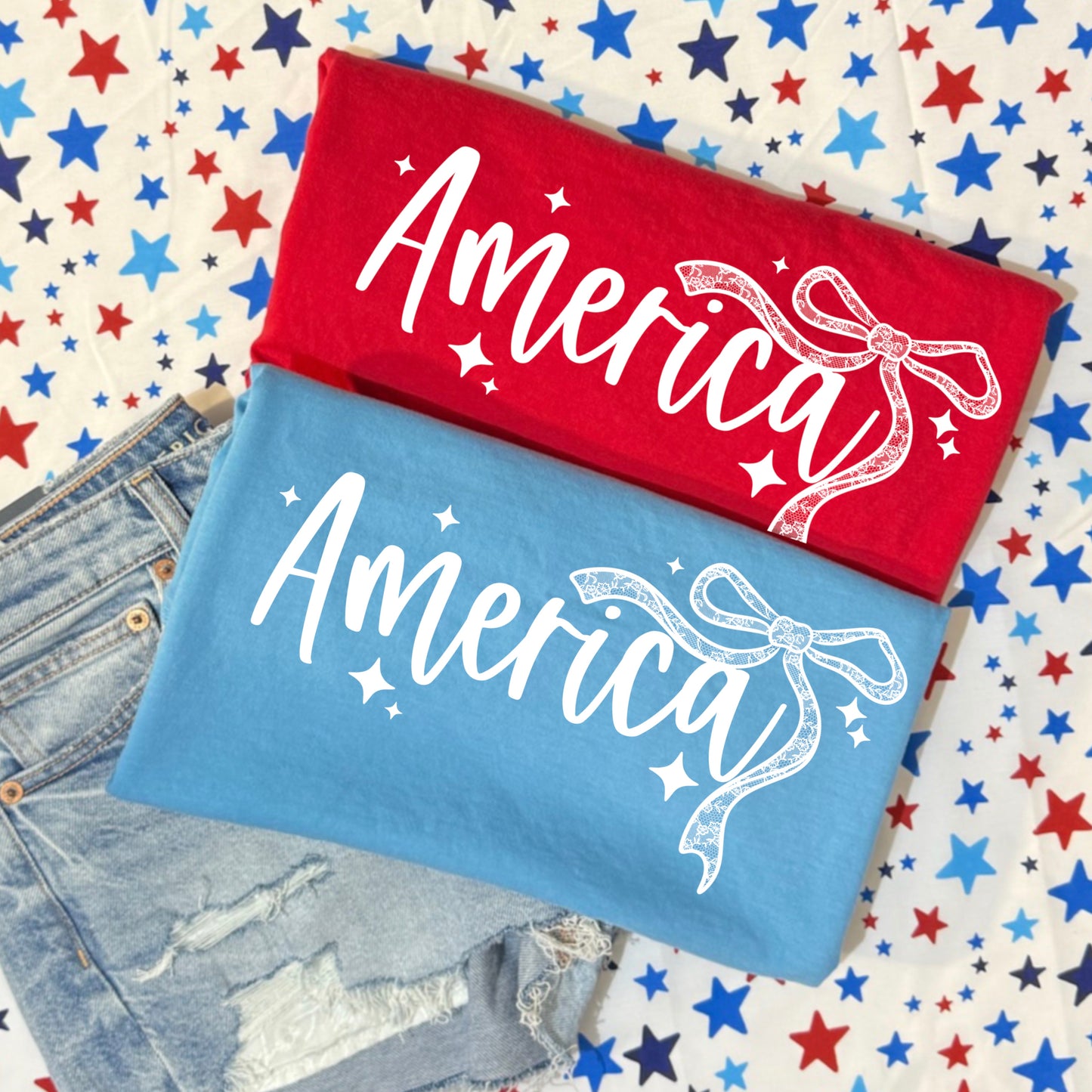 America Lace Bow DTF Print