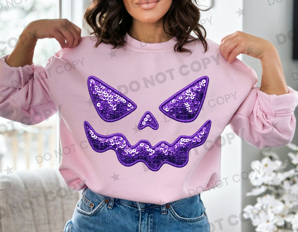 Purple Pumpkin Face (Faux Sequin) DTF Print