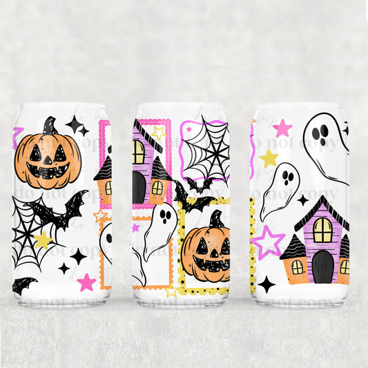 Haunted House Stamps 16 oz Glass Wrap
