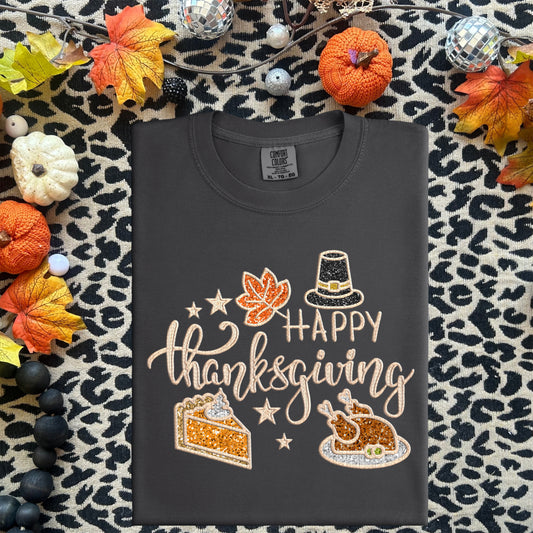 Happy Thanksgiving Faux Embroidery DTF Print