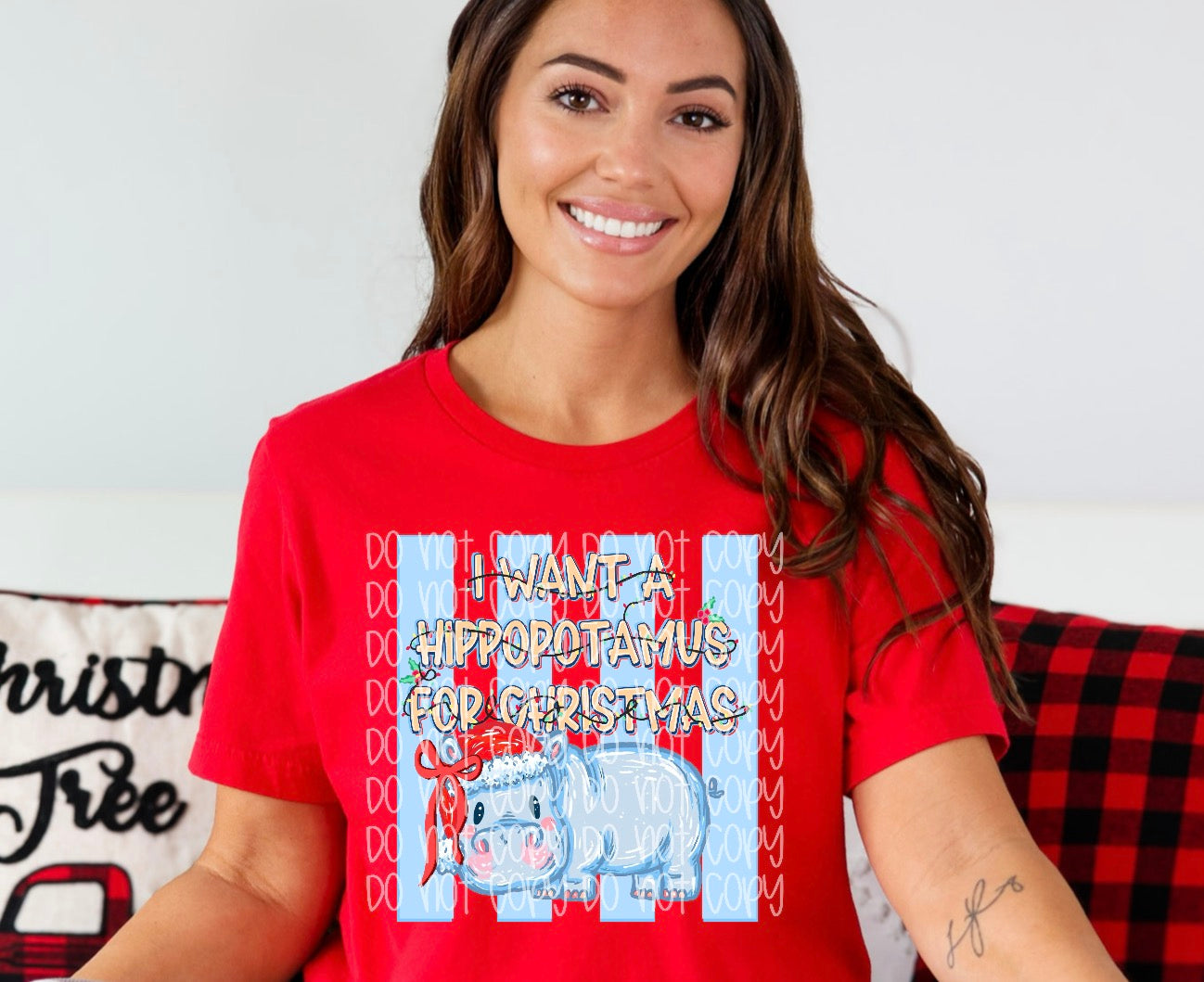 Hippo For Christmas DTF Print
