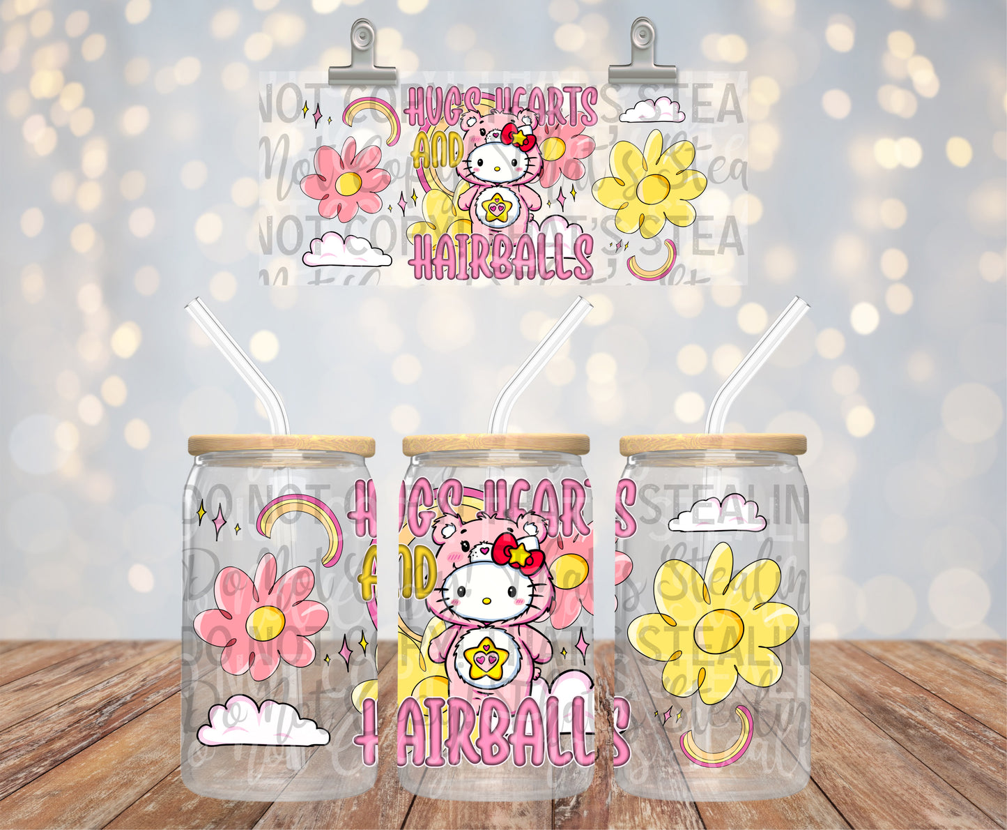 Hugs Hearts And Hairballs 16 oz Glass Wraps