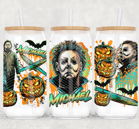Horror Michael 16 oz Glass Can Wraps
