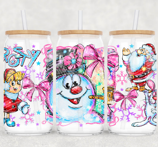 Christmas Frosty 16 oz Glass Wraps