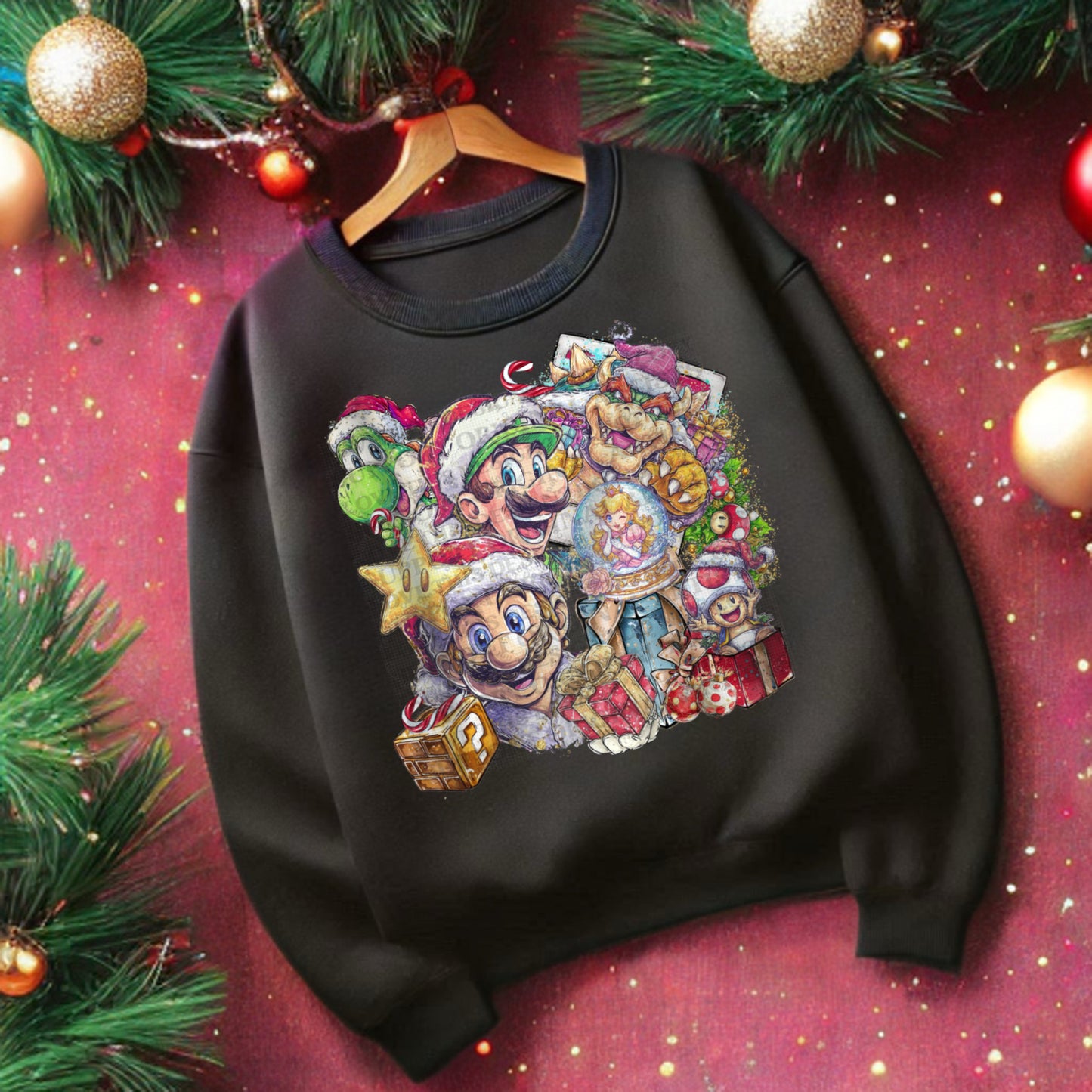 Christmas Mario Polaroid DTF Print