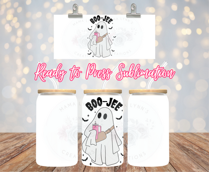 Boo-Jee Ghost W/Lashes 16 oz Glass Can prints