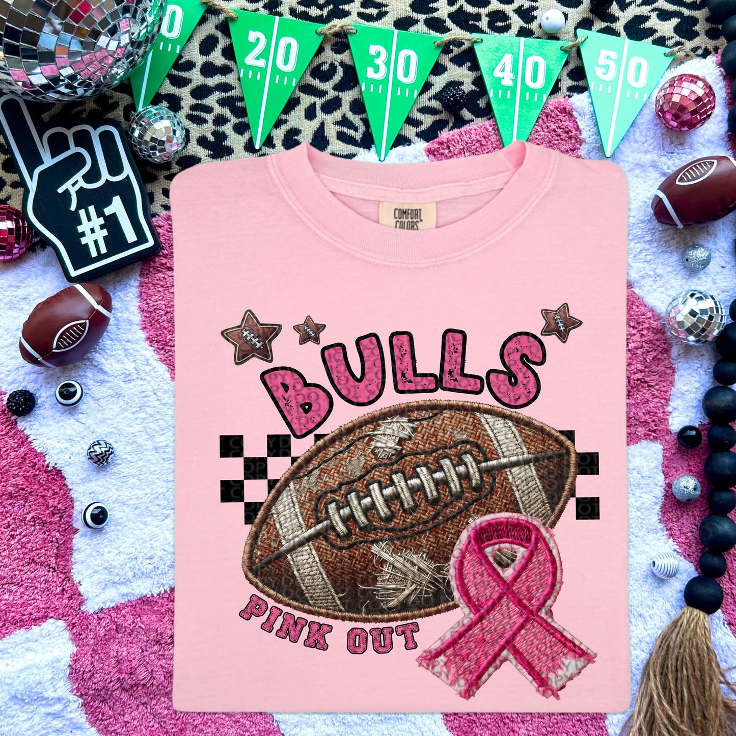 Pink Out Football Font DTF Print