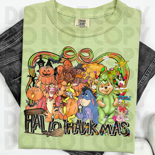 Hallo-Thank-Mas Grinch-Pooh Mashup DTF Prints