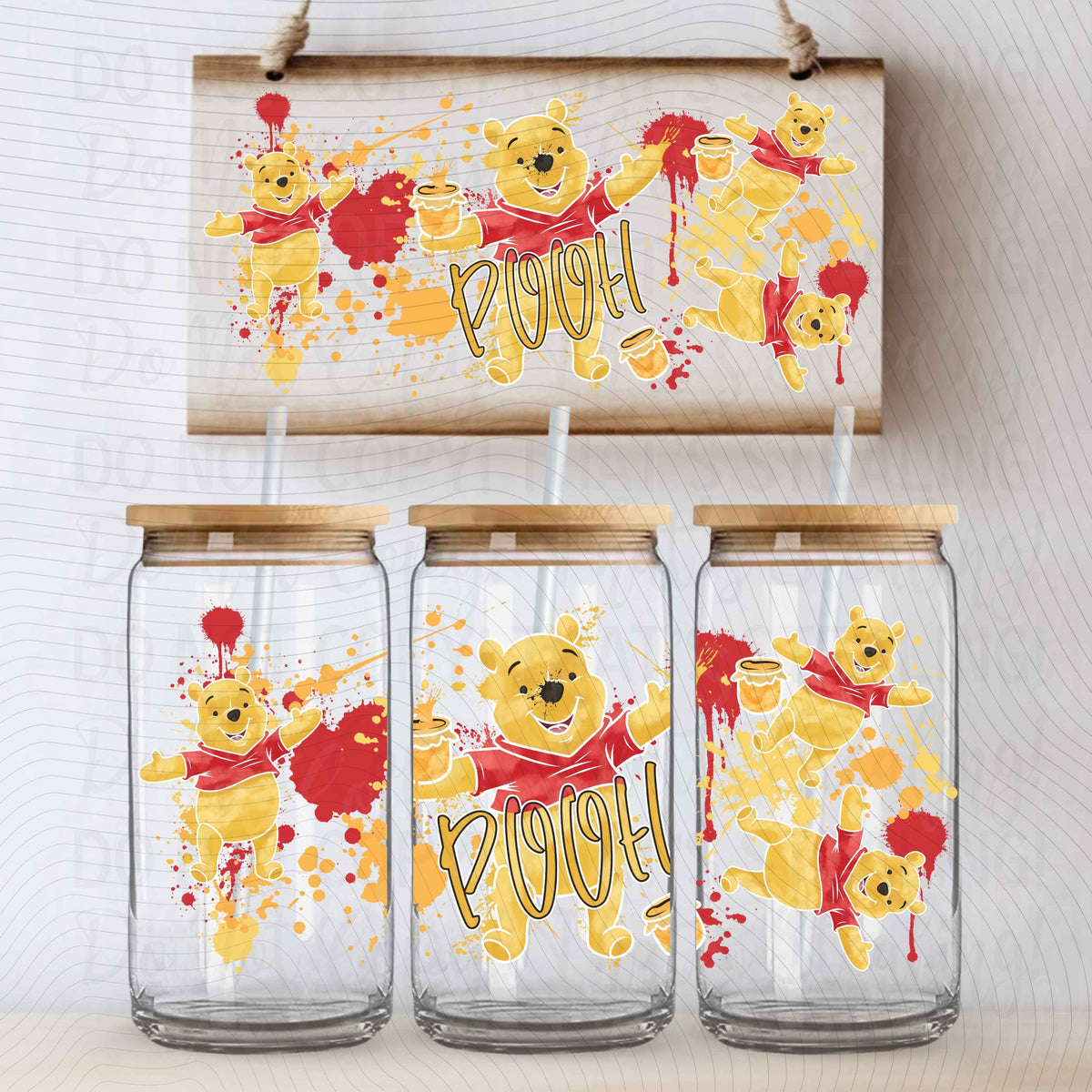 Paint Splatter Pooh 16 oz Glass Wrap