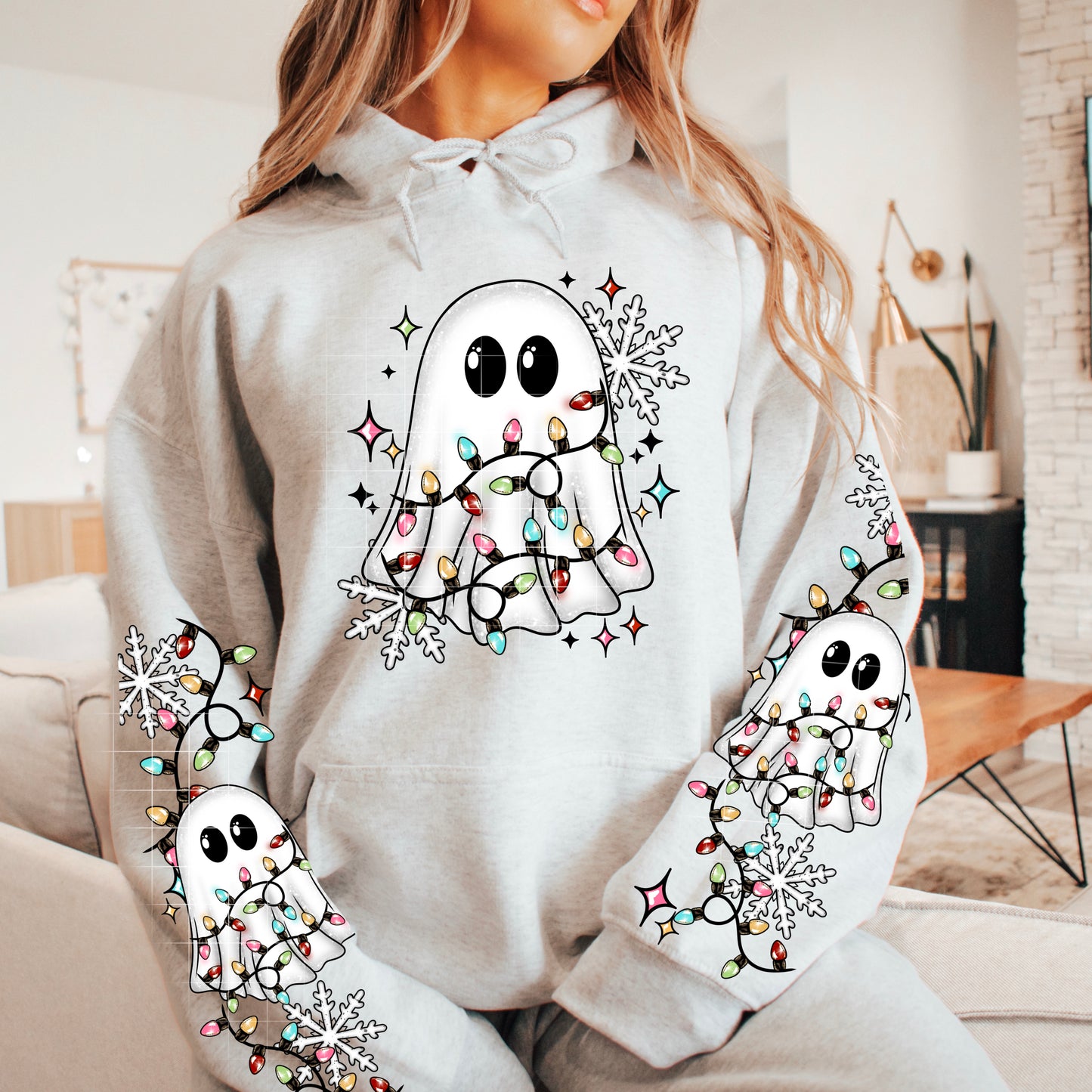 Ghost And Christmas Lights DTF Print