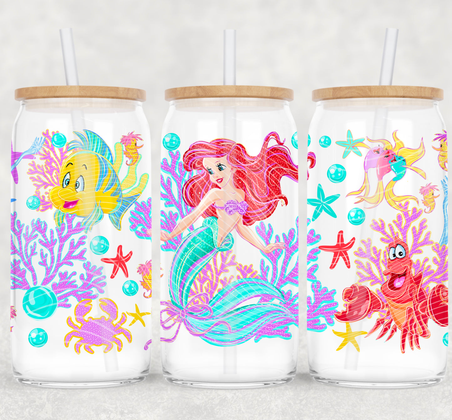 Little Mermaid & Sidekicks 16 oz Glass Wrap
