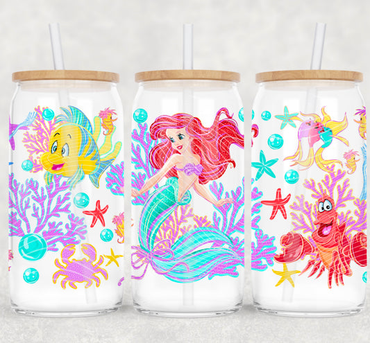 Little Mermaid & Sidekicks 16 oz Glass Wrap