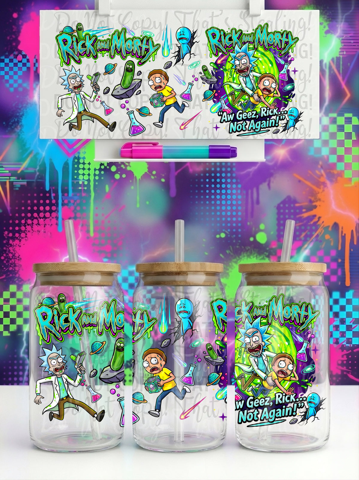 Rick And Morty Aw Geez 16 oz Glass Wrap